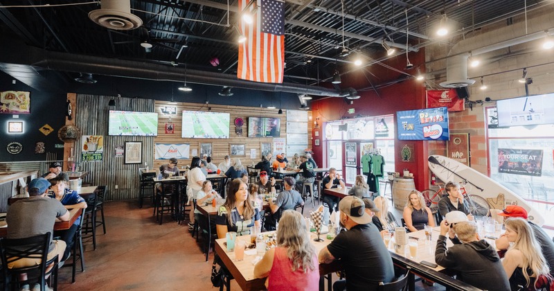 Interior, main dining area filled with guests