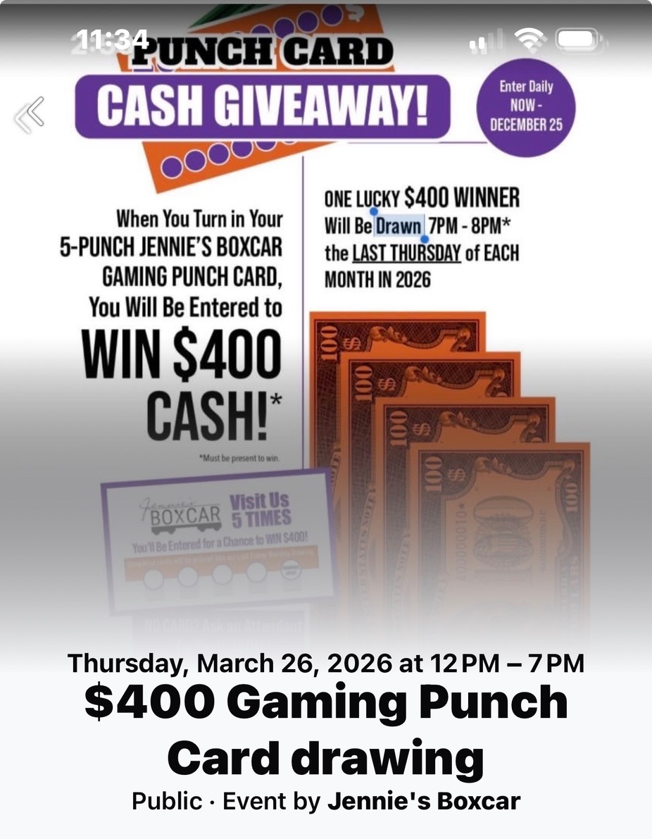 Punch Card $400 Drawing event photo