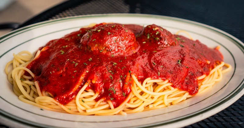 Spaghetti and meatballs, with tomato sauce