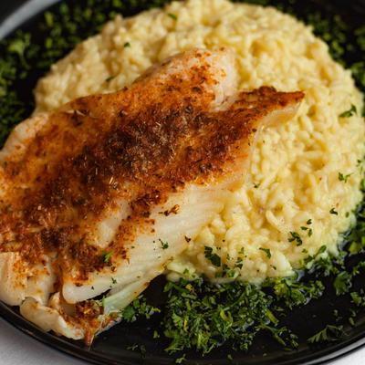 blackened grouper risotto.