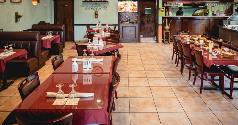 Interior, dining area and the bar, wide view