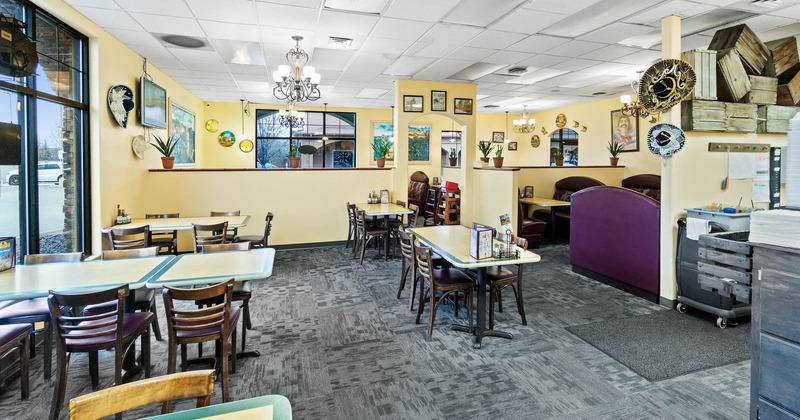 Interior, wide view of seating area