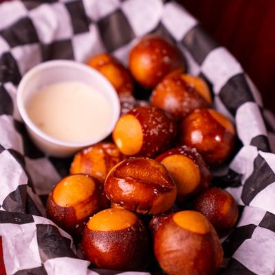 Pretzel Nuggets with Queso Cheese.