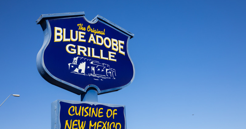Outside, The Original Blue Adobe Grille signage