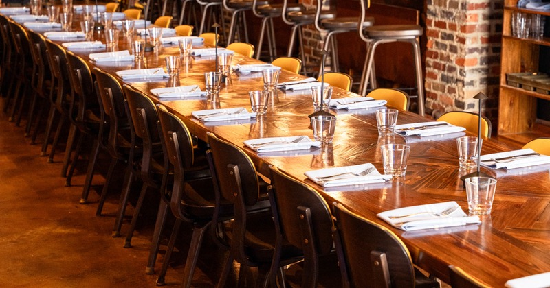 Fully set long dining table