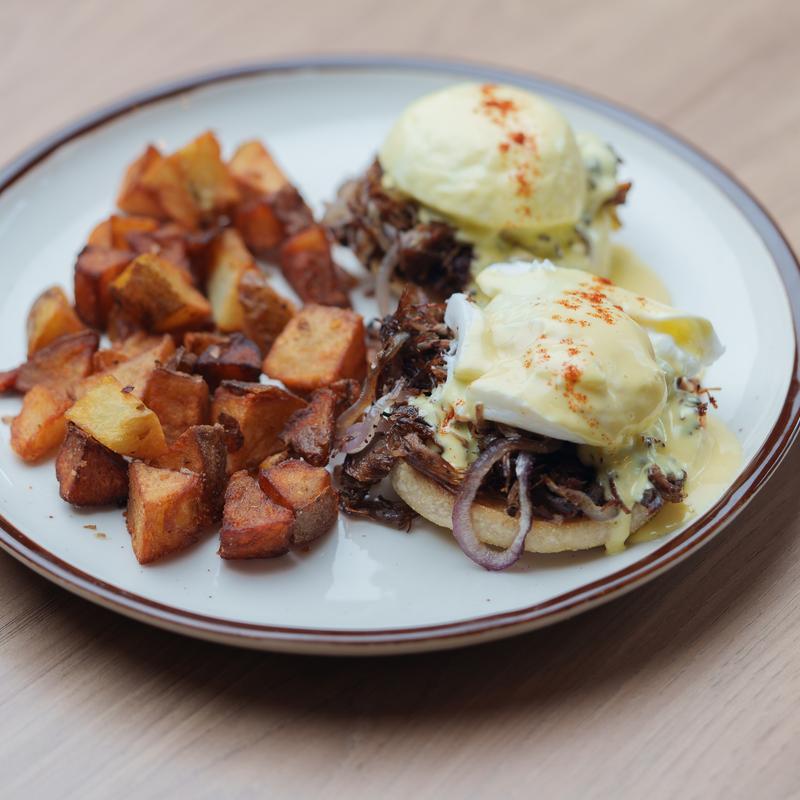 menu item 96 of 116, Eggs Benedict - Slow-Cooked Beef Short Ribs