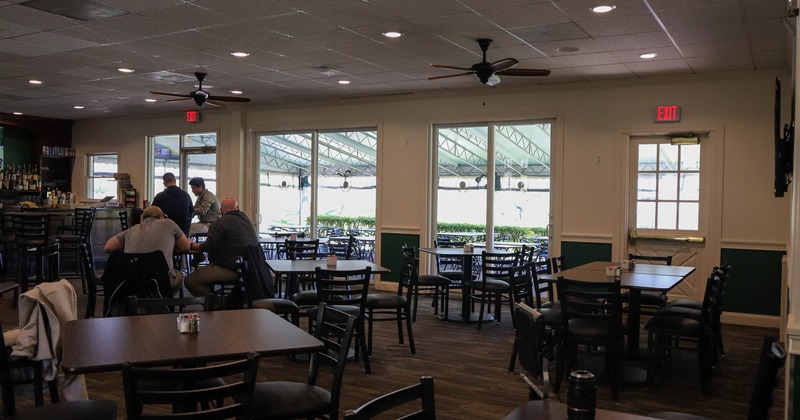 Interior, seating area, tables and chairs