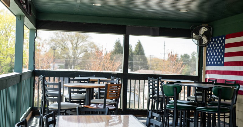Covered seating area on a terrace