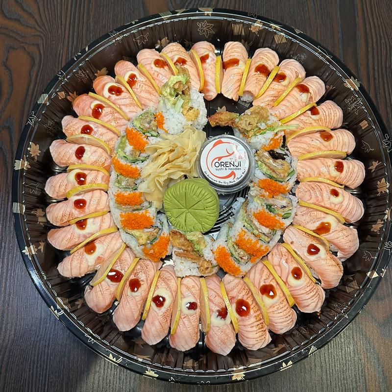 30 pcs salmon or seared salmon nigiri and choice of 2 simple rolls photo