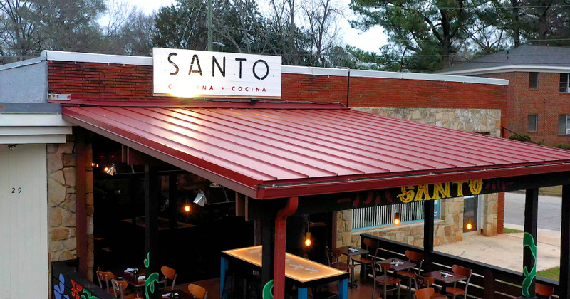 Exterior, restaurant logo above the patio