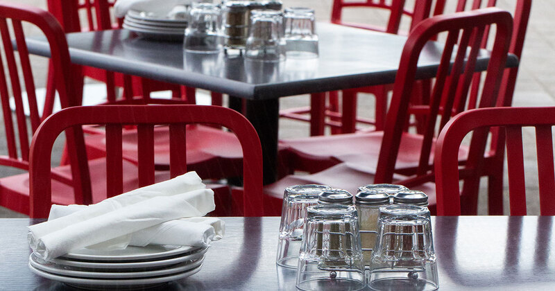 Clean glasses and plates on the table