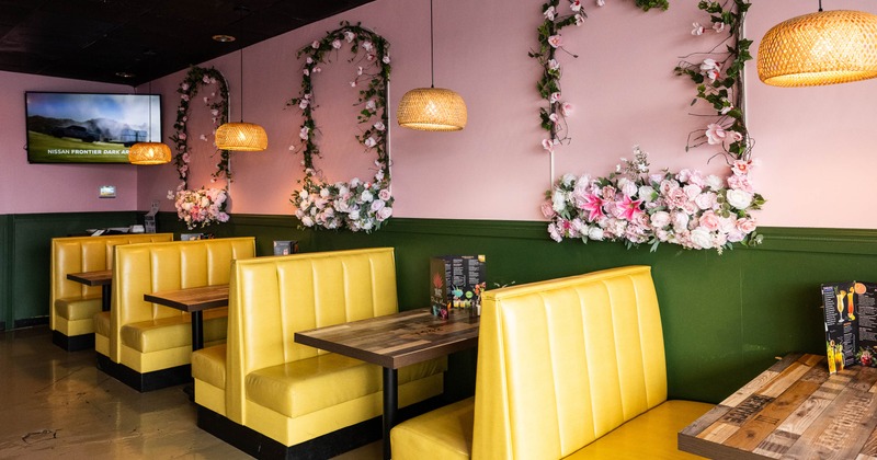 Interior, restaurant booths in dining area