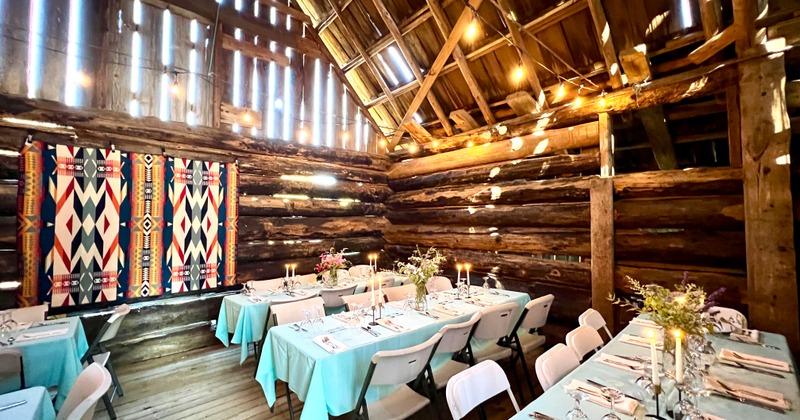 Interior with tables set for dining