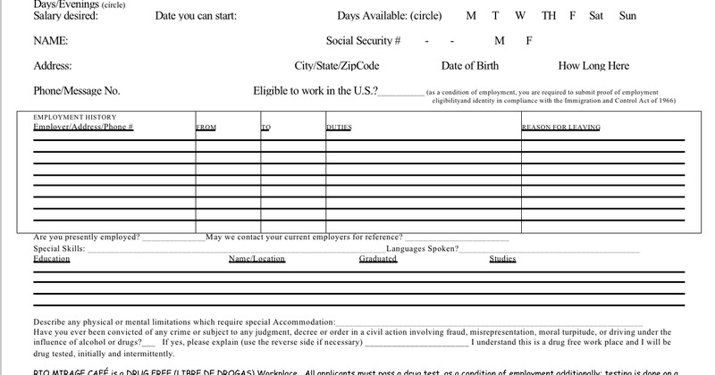 Employment application form