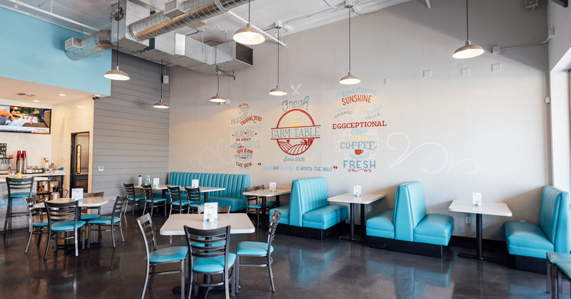 Interior, tables ready for guests