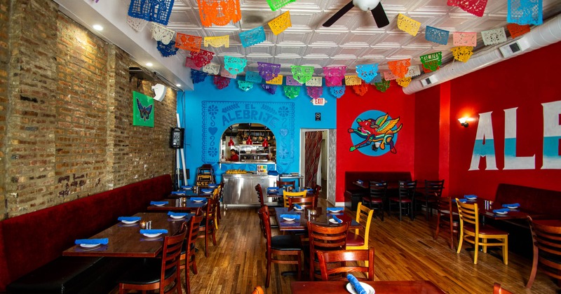 Decorated Interior, dining area, tables ready for guests