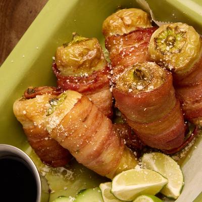 Bacon wrapped peppers.