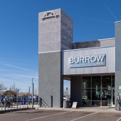 View of the Cafe and parking lot.