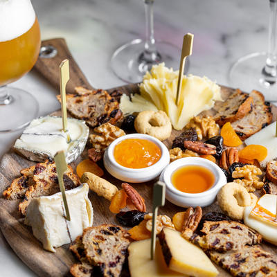 Cheese platter with dips and bread