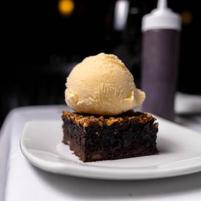 Brownie with ice cream.