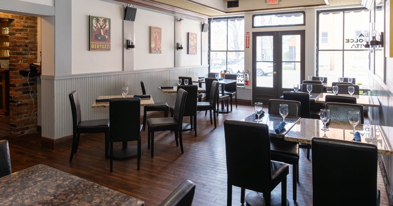 Dining space, tables ready for guests