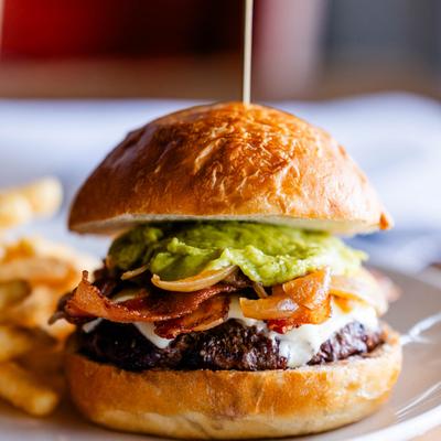 Cali Burger and fries, close up.