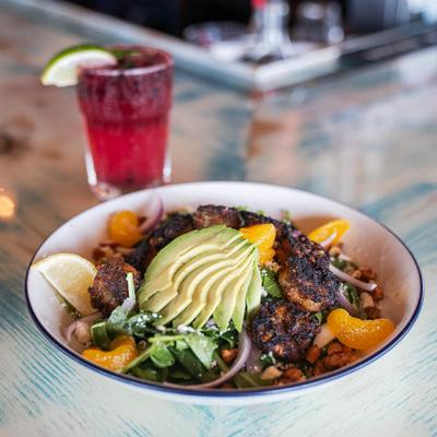 Char-grilled Shrimp Salad and Berry Rum.