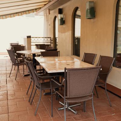 Covered patio seating.