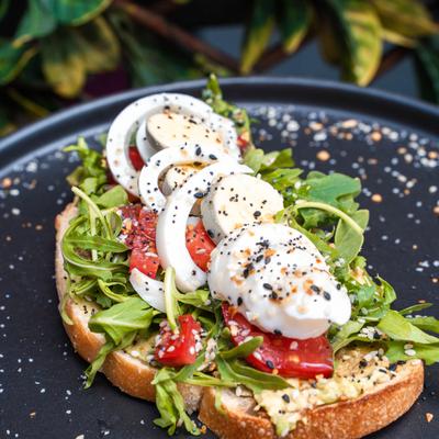 Served avocado toast.