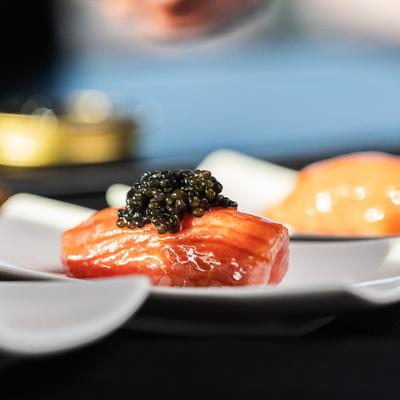 Nigiri Tuna with black caviar on top.