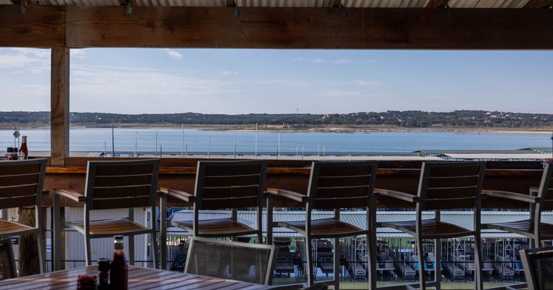 Terrace seating with great view, bar stools