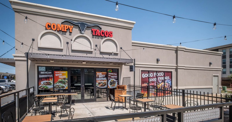 Exterior, seating area, entrance