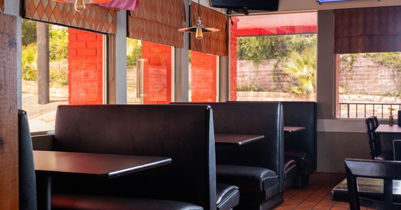 Interior, restaurant booths in dining area