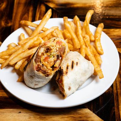 Chicken Bacon Ranch wrap with French fries.