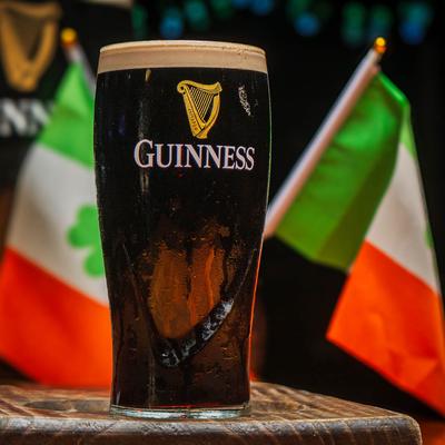 A glass of Guinness beer.