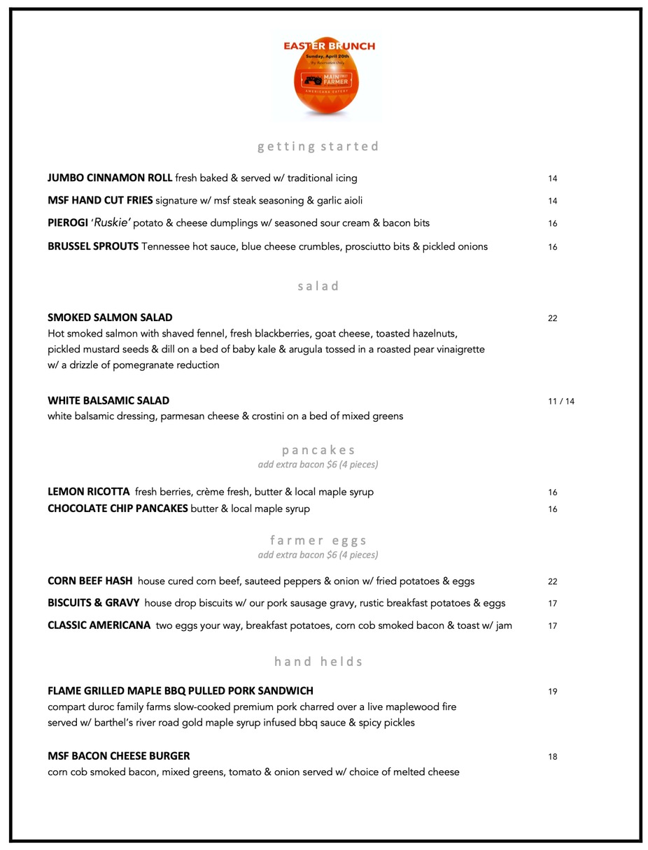 Easter Brunch Menu event photo