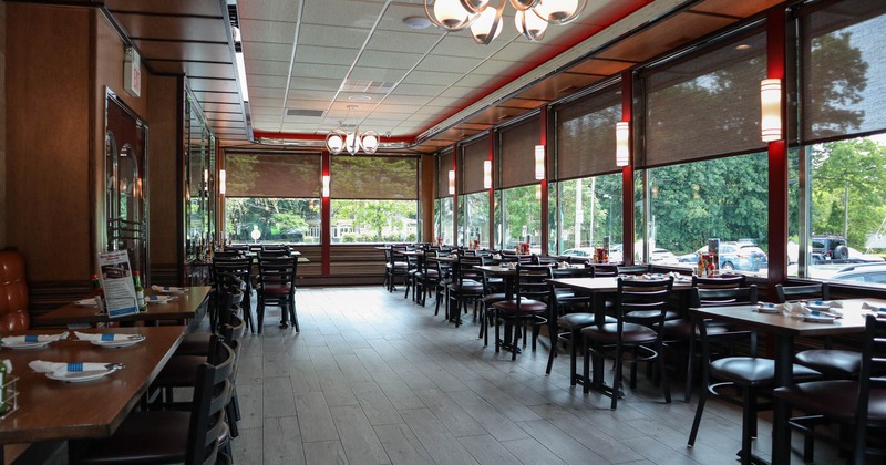 Interior, dining area by the windows