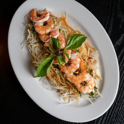 Noodles with shrimp.