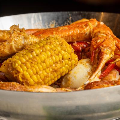 A closeup on Boil Seafood.