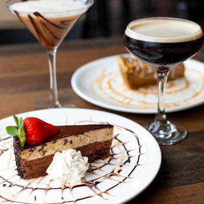 Chocolate Temptation Cake, Espresso Martini, and Chocolate Martini.