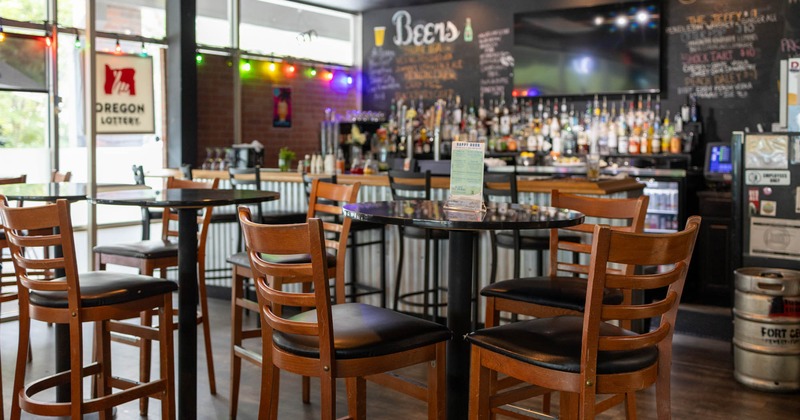 Interior, bar tables and stools