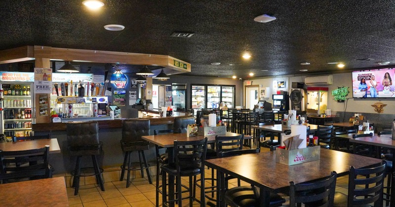 Interior, high tables and chairs