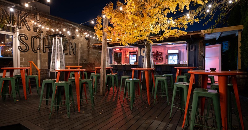 Exterior, high tables and chairs on patio