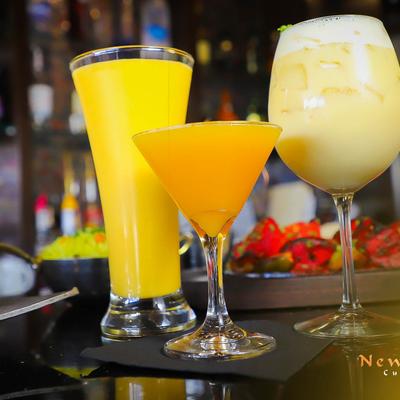 Assorted cocktails on a table.