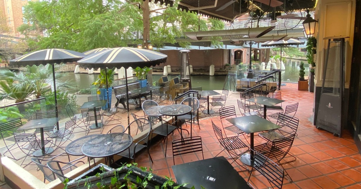 River patio, seating area