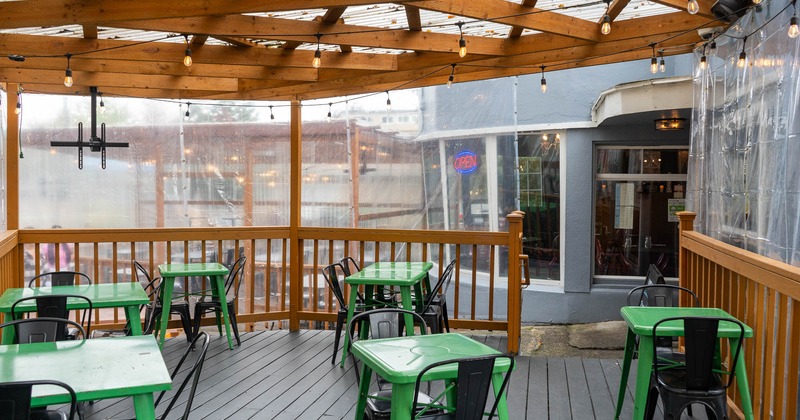 Exterior, seating place with tables and chairs on covered patio