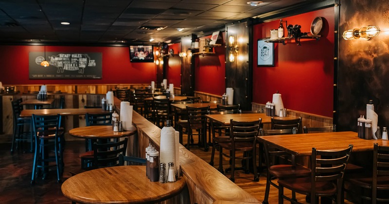 Interior, dining tables and chairs
