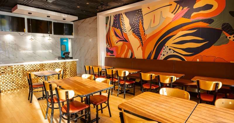 Interior, tables and chairs