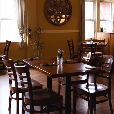 Interior, tables ready for guests