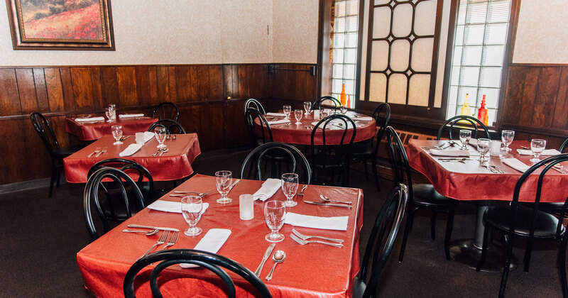 Indoor, tables ready for guests